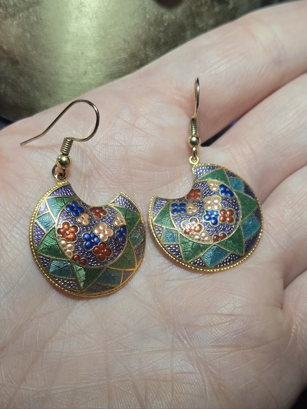Gold-Tone Multicolor Cloisonné Floral Drop Earrings - Women Jewelry